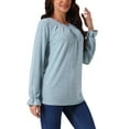 thumbnail image 4 of INSPIRE CHIC Women's Crew Neck Long Sleeve Smocked Cuff Simple Casual Tops Fall Winter Fashion T Shirt, 4 of 5
