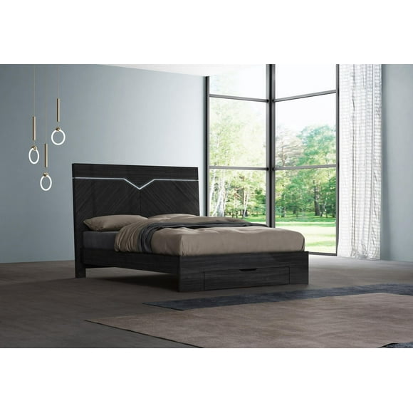 K-Living Stark King Size Bed with Angley Grey Lacquer Finish and Accent Led Lights