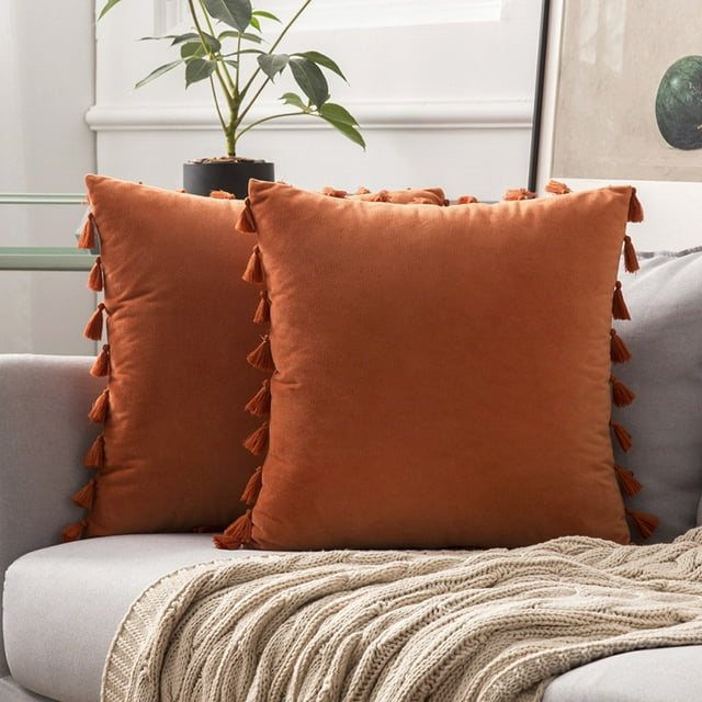 1 Uds. Fundas de almohada con borlas, funda de cojín bohemio, suave, decorativa, cuadrada, acogedora, moderna, para el hogar, para sofá, cama, silla, naranja, 40x40cm Jormftte HMJM061-6