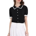 thumbnail image 1 of INSPIRAR CHIC Blusa Vintage de Punto con Cuello de Solapa y Mangas Abullonadas para Mujeres 2XL Negra, 1 of 5