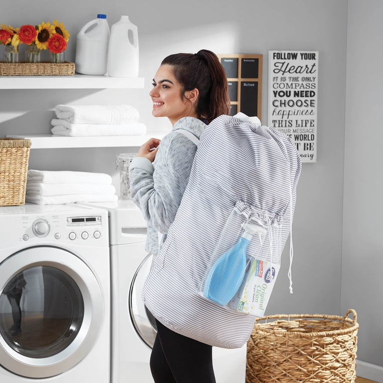 コットンマスク グレー系3柄 洗濯 64個セット m9469x2-64-HC20 Mainstays Arctic White and Soft Silver Backpack Laundry Bag with