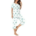 thumbnail image 5 of successthop Womens Summer Pajamas Plus Size Lightweight Floral Short Sleeve with Pockets Button 2 Piece Capri Loungewear 2XL Blue, 5 of 6