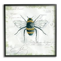 Stupell Industries Quaint Honey Bee Insect over Vintage Postal Card Animals & Insects Painting Black Framed Art Print Wall Art, 24 x 24