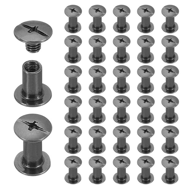 Uxcell 40 Juegos de Remaches Chicago Tornillos M5x10mm Metal Cabeza Phillips Post Clavo Remache Conectores para DIY Cinturón de Cuero Bolsa Artesanía Encuadernación de Libros, Negro