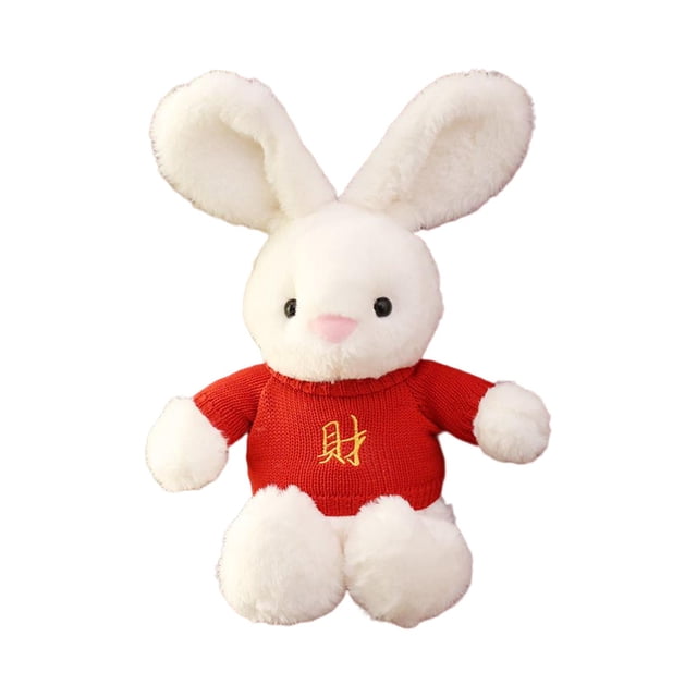 Conejo de peluche con suéter rojo, 40 cm de altura, ideal para familiares y amigos chinos. Estilo E