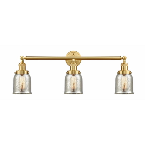 205-SG-G58 Innovations Lighting Bell - 3 Light Bath Vanity In Industrial Style-11 Inches Tall and 30 Inches Wide-Satin Gold Finish-Silver Plated