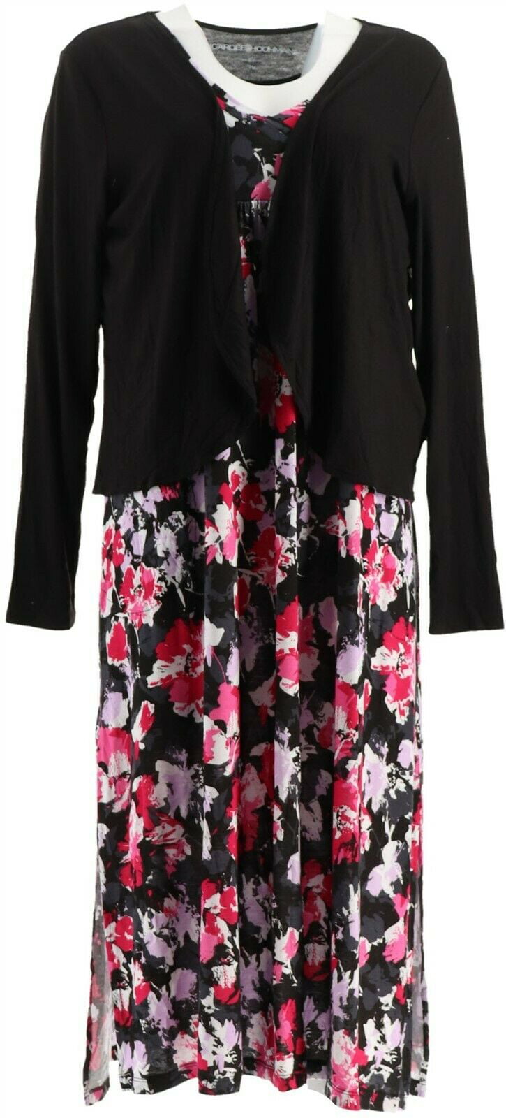 Carole Hochman Petite Brushed Floral Lounge Maxi Dress Set Black P2X NEW A346796