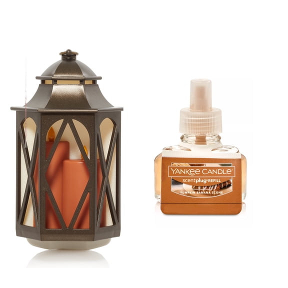 Yankee Candle Farmhouse Lantern with Light Scent-Plug Diffuser Unit with a Pumpkin Banana Scone Home Fragrance Electric Refill