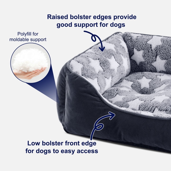 Washable Dog Beds for Small to Medium Dogs, Rectangle Pet Beds with Anti Slip Bottom, Cat Beds for Indoor Cats, Gray, 25"×21"×8"