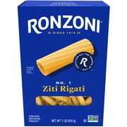Ronzoni Ziti Rigati, 16 oz, Ridged Tubed Pasta, Non-GMO, (Shelf Stable)