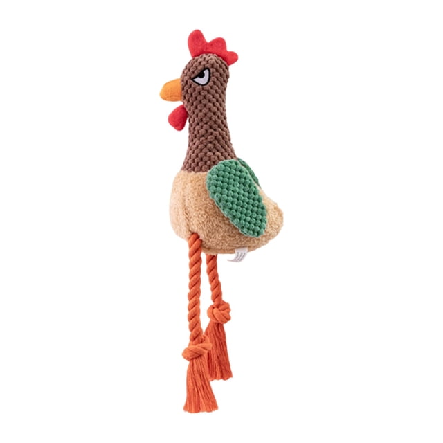 Brown Interactive Rooster Dog Tug Toy With Squeaker 8 Inch Cotton Rope Easter Themed Pet Toy For Small Medium Dogs Cats Pulling Play