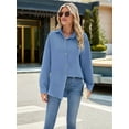 thumbnail image 4 of Womens Long Sleeve Button Down Shirts Oversized Collared Drop Shoulder Work Tops Textured Loose Blouse Denim Blue XL, 4 of 8