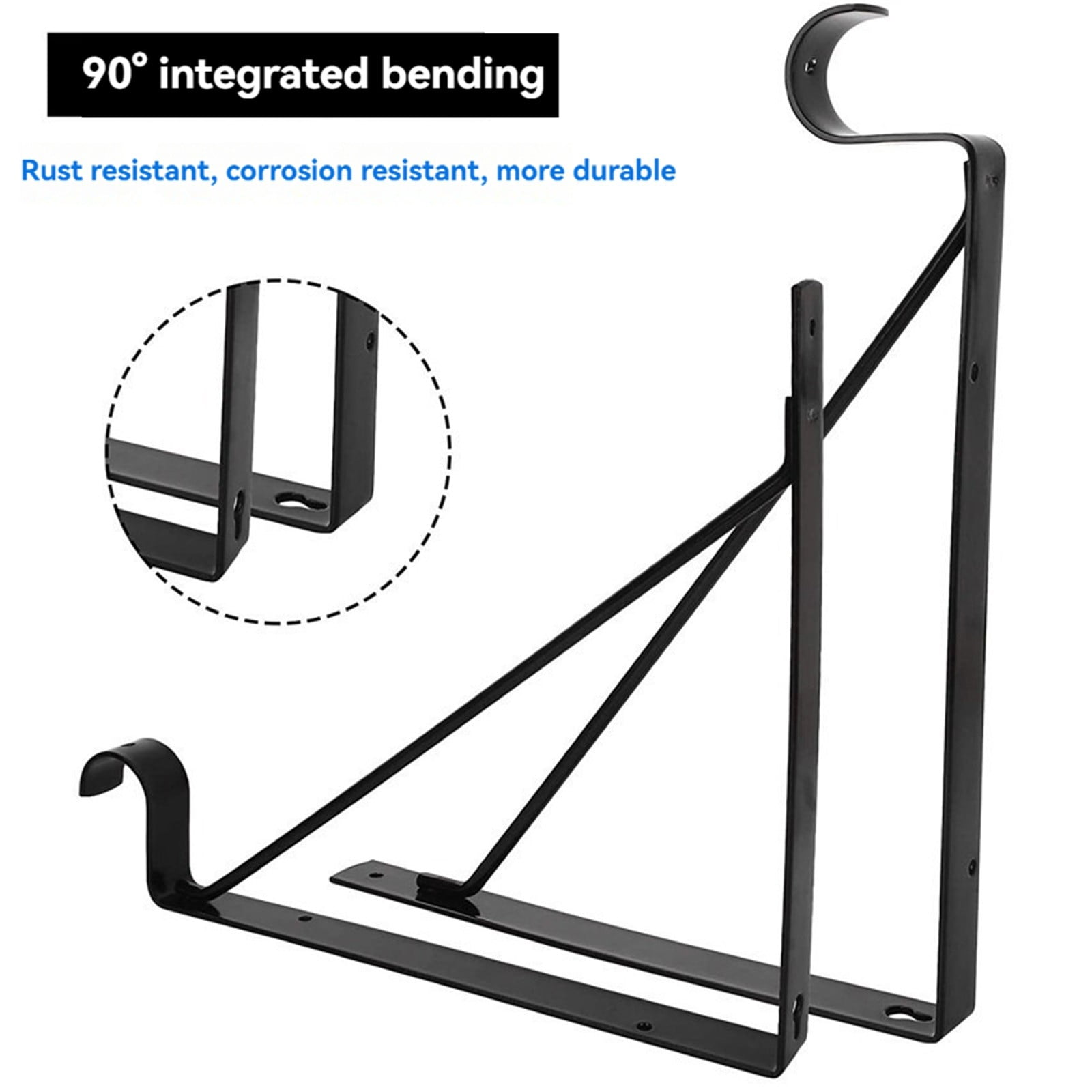 Closet Shelf and Rod Brackets, Heavy Duty Wall Mounted Closet Shelves Bracket with Rod Shelving Support, Black Closet Pole Holder Bracket with Screws, Set of 4, 10.8x10.8"