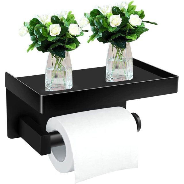 Portarrollos de papel higiénico sin taladrar con estante, portarrollos de papel higiénico, montaje en pared para cocina y baño