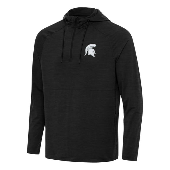 Men's Antigua Heather Black Michigan State Spartans Spikes Quarter-Zip Hoodie