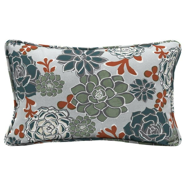 Hampton Bay Shadow Gray Succulents Lumbar Outdoor Throw Pillow 2 Pack Walmart Com Walmart Com