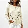 thumbnail image 4 of Sweater for Women Floral Embroidered Cardigan Button Down Crew Neck Long Sleeve Casual Sweater, 4 of 5