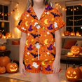 thumbnail image 5 of CUZIBR Toddler Girls Pajamas Halloween Short Sleeve Ruffles Bow Tie Shirt And Shorts 2 PC Sleepwear Ghost Witch Graphic Lapel Smooth Loungewear Cute Party Daily Homewear,Orange,3-4 Years, 5 of 7