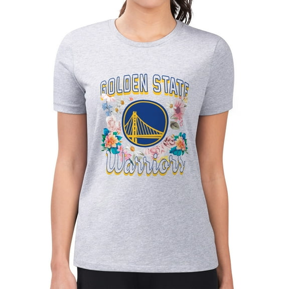 Women's G-III 4Her by Carl Banks Heather Gray Golden State Warriors Super-Slim Fit Lightweight Flowers Team Logo Graphic
