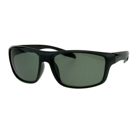 Tempered Glass Lens Mens Sporty Plastic Motorcycle Biker Rectangle Sunglasses Shiny Black Green