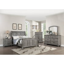 Transitional Beautiful Grey Hue 4pc Bedroom Furniture Queen Size Bed Dresser Mirror Nightstand Sleigh Design Oak Veneer Plywood