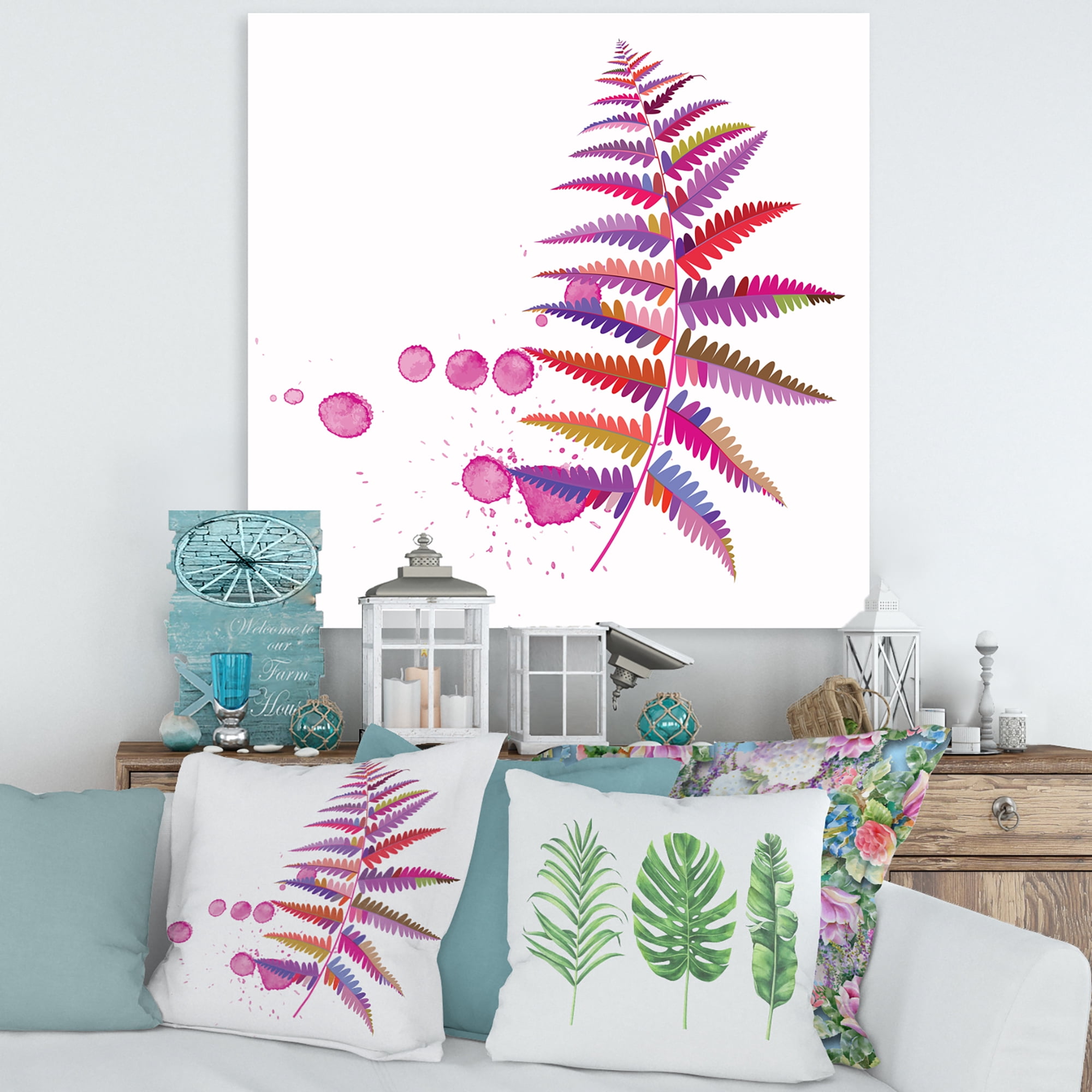 Designart ' Purple Fern With Purple Splash ' Farmhouse Canvas Wall Art Print