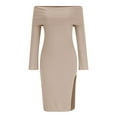 thumbnail image 5 of Elainilye Fashion Off the Shoulder Dresses for Women Spring Solid Long-Sleeved Slit Long Dresses Concert Outfit,Brown, 5 of 7