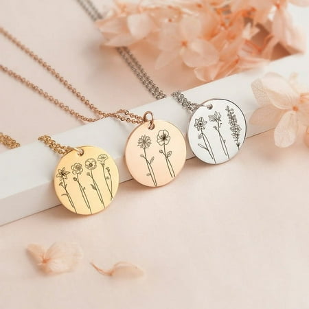 Combined Birth Flower Necklace - Birth Flower Necklace Custom - Combined Birth Flower Necklace Personalzied - Family Necklace Gift for Mom
