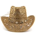 thumbnail image 5 of Straw Cowgirl Hat, Western Cowboy Hat, Wide Brim Sun Beach Hat for Men and Women, 5 of 8