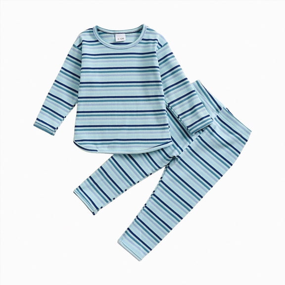 Wonitaaizi 2PC Baby Girl Outfit Stripes Bodysuit Tops Pants Infant Toddler Spring Fall Clothes (3-4 Years,Blue)