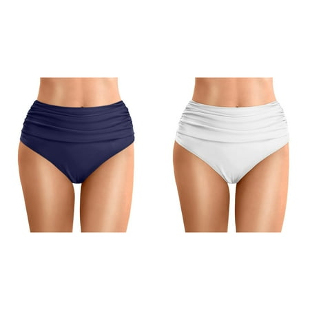 (2-Pack) 2025 New Women Plus Size High s Board Shorts Set Waist Bikini Bottoms Swim Briefs Beach Shorts Ruched Bottom High Cut Swim Bottom Full Coverage Swimsuit Bottom Sports Yoga Shorts