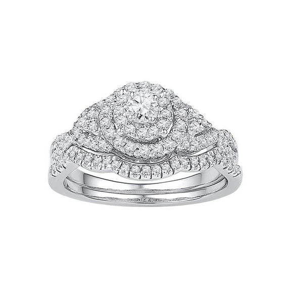 14k White Gold Womens Round Diamond Bridal Wedding Engagement Ring Band Set 5/8 Cttw
