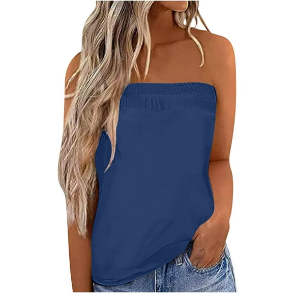 fatyb Women's Summer Strapless Tops Casual Sleeveless Tanks off Shoulder Backless Beach Shirts for Women