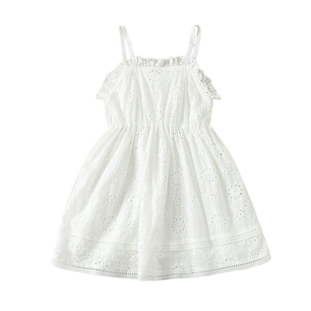ITFABS Robe Décontractée pour Enfants, Couleur Unie Dentelle Florale Sans Manches à Bretelles Spaghetti une-Pièce pour Filles