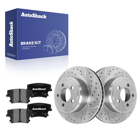 AutoShack Rear Brake Rotors & Ceramic Pads for Dodge, Charger 2006-2014, AWD RWD V6 3.5L 3.6L V8 5.7L - Silver Zinc Coated Drilled & Slotted - SilverShield Pro - 12.59" (319.8 mm), 5-Lug