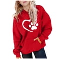 thumbnail image 2 of HAOTAGS Girls Graphic Print Hoodie (2-14) Long Sleeve Hooded Sweatshirt with Pocket Red Size 4T, 2 of 8