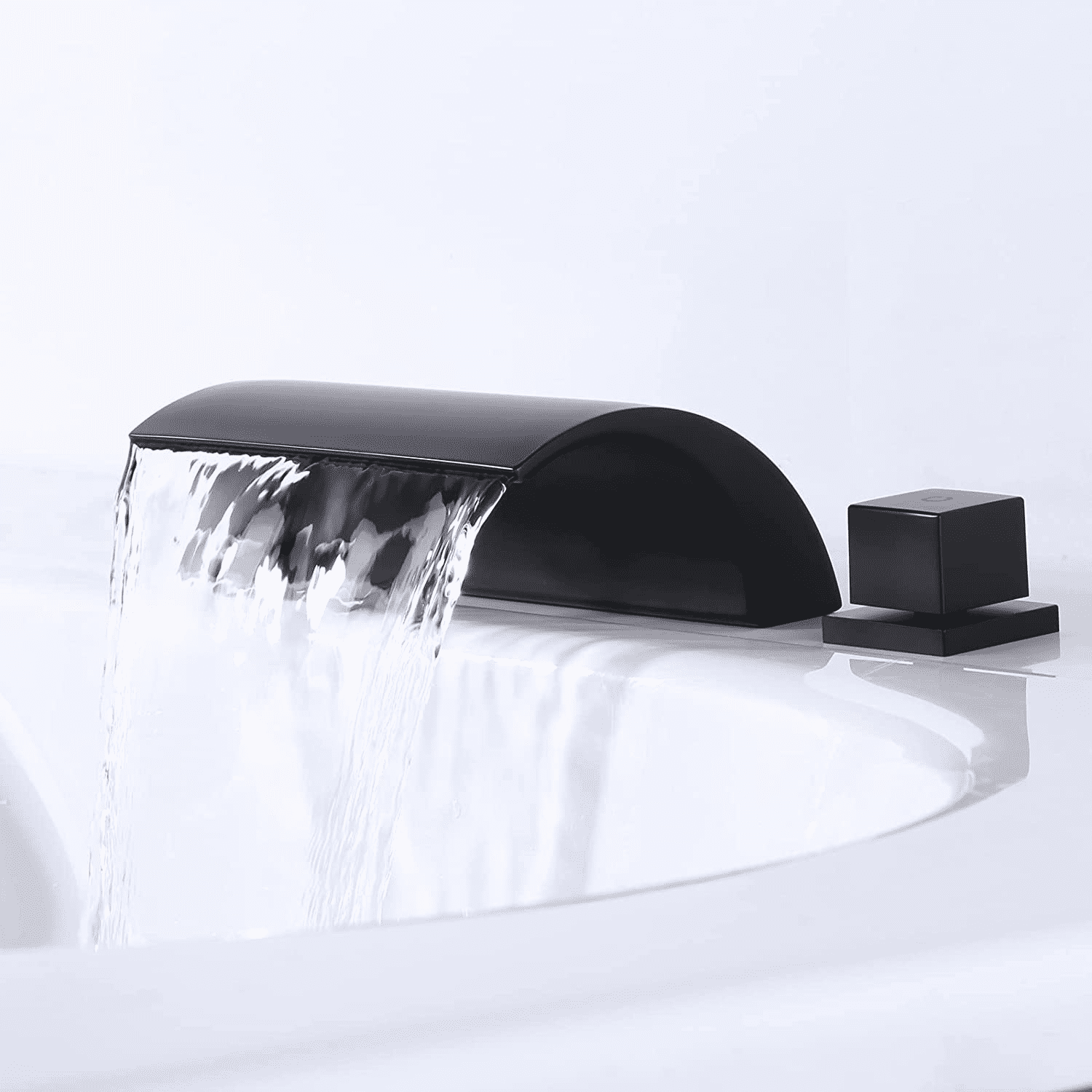 WOWOW Bathtub Faucet with Waterfall Spout, Deck Mount Bathroom Tub Faucet Set, 3 Hole High Flow Tub Filler, Matte Black