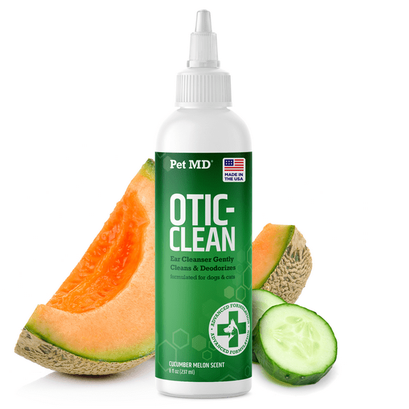 Pet MD Otic Clean Dog Ear Cleaner for Cats and Dogs - Effective Against Infections Caused by Infections, Itching and Controls Ear Odor - 8 oz (Cucumber Melon)