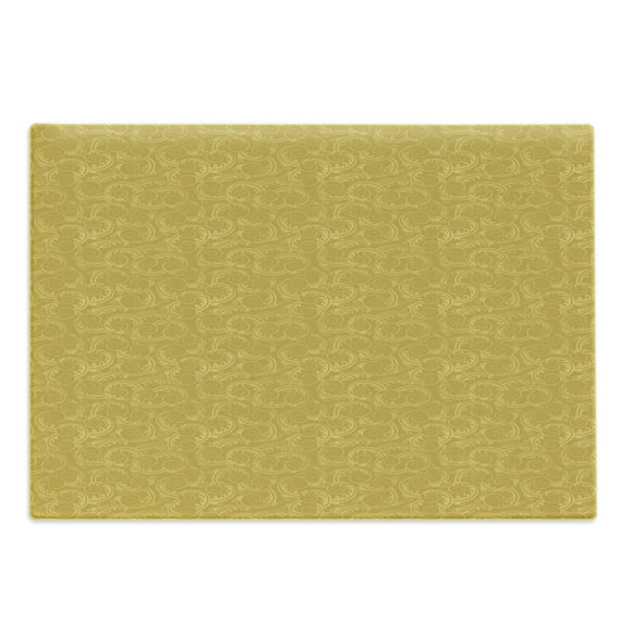 Yellow Damask Cutting Board, Silhouette Swirls and Leaves Background Continuous Elements, Decorative Tempered Glass Cutting and Serving Board, in 3 Sizes, by Ambesonne