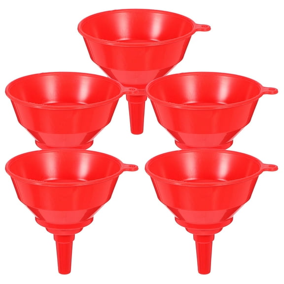 TABLZONE Red Plastic Filling Spout Funnel 5-Pack for Easy Oil Transfer and Liquid Pouring