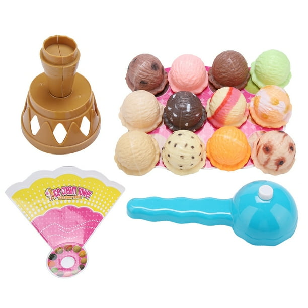 Juego de equilibrio de juguete de helado apilable de plástico con pala para niños