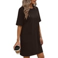 thumbnail image 3 of Summer Womens Plus Size Dress Fashion Casual Solid Short Sleeve Round Neck Bandage Mini Dress with Pockets, 3 of 7