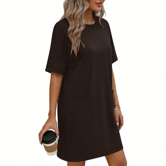 Kvsilth Women's Casual Dresses Loose Solid Short Sleeve Summer Dress with Pockets Daily Street Wear