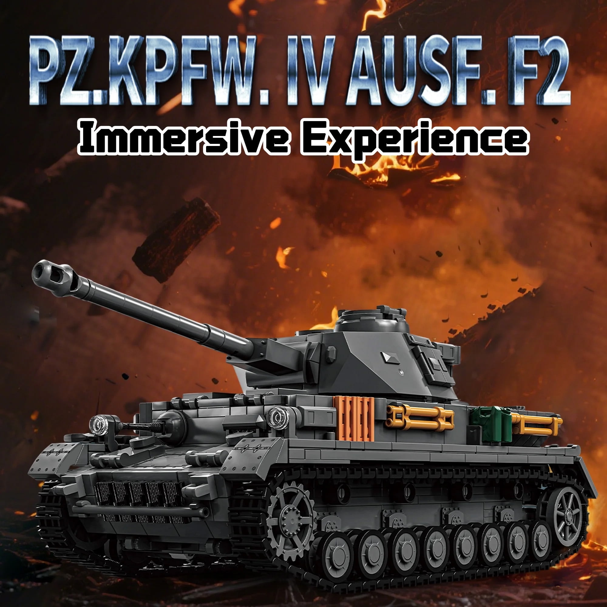 GZBrick PZ.KPFW.IV AUSF.F2 Tank Building Sets WW2 Military Toy for Adults Boy Compatible with Lego 1419PCS