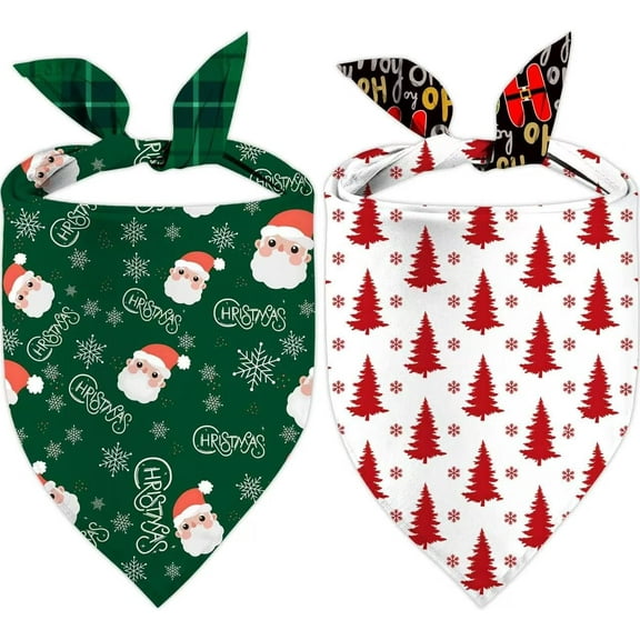 Christmas Dog Bandanas 2 Pack, Christmas Tree and Santa Claus Dog Scarf for Boy and Girl, Premium Durable Fabric, Holiday Bandana for Small Medium Large Dogs
