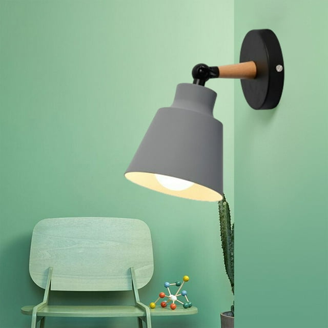 CBHVNT Modern Wall Sconce Grey Iron Wood 1 Light E27 Plug In Bedroom