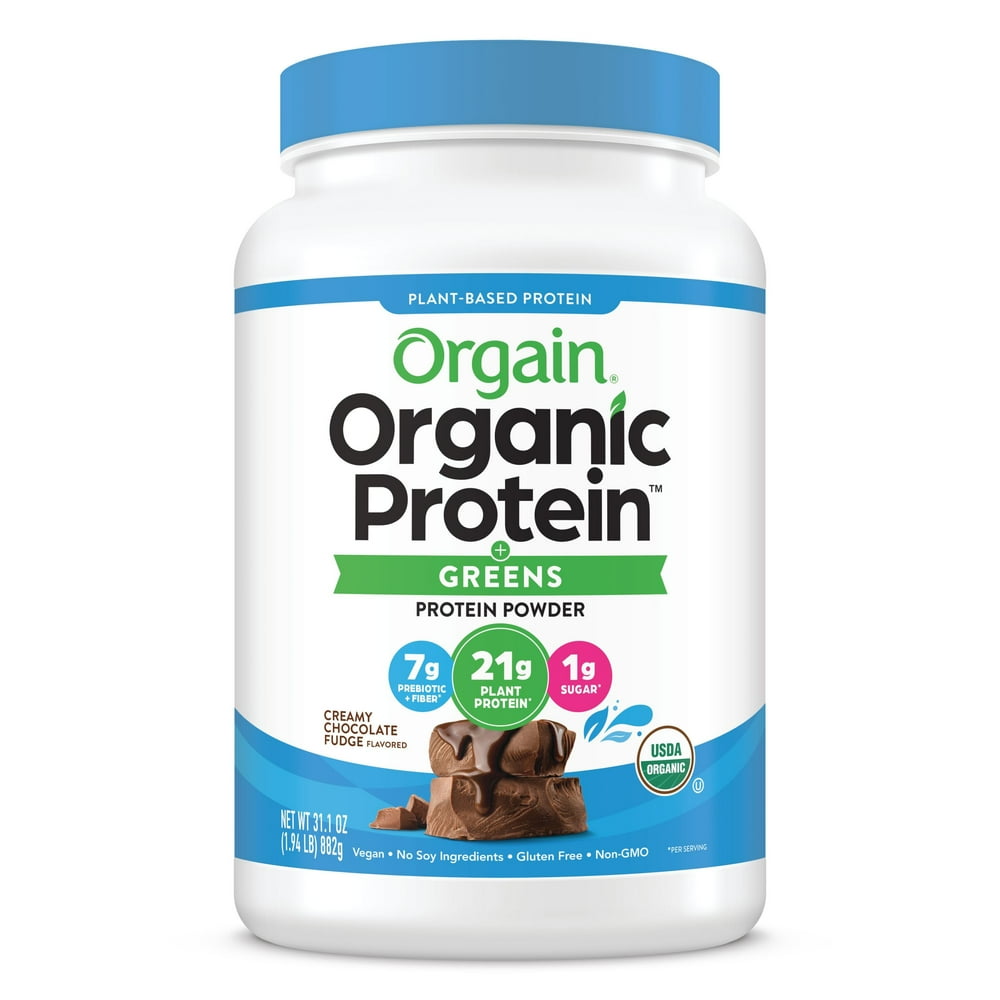 Orgain Organic Protein + Greens Powder, Creamy Chocolate Fudge, 21g