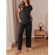 thumbnail image 2 of Conjunto de pijama Ekouaer de manga corta negro para mujer, 2 of 7