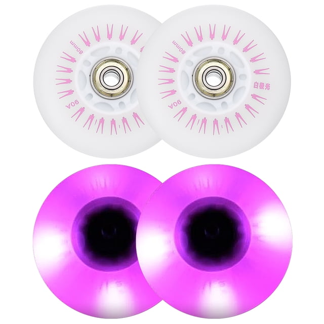 Uxcell Roues de Patin en Ligne Lumineuses 90A PU 80mm LED Clignotantes Roues en Ligne Roses 4 Pcs