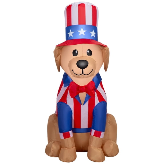 Gemmy Airblown Inflatable 3.5ft Independence Day Light Patriotic Yellow Lab Independence Day Yard Decor